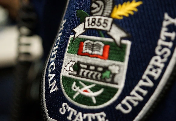 Close-up of MSU Police badge patch)